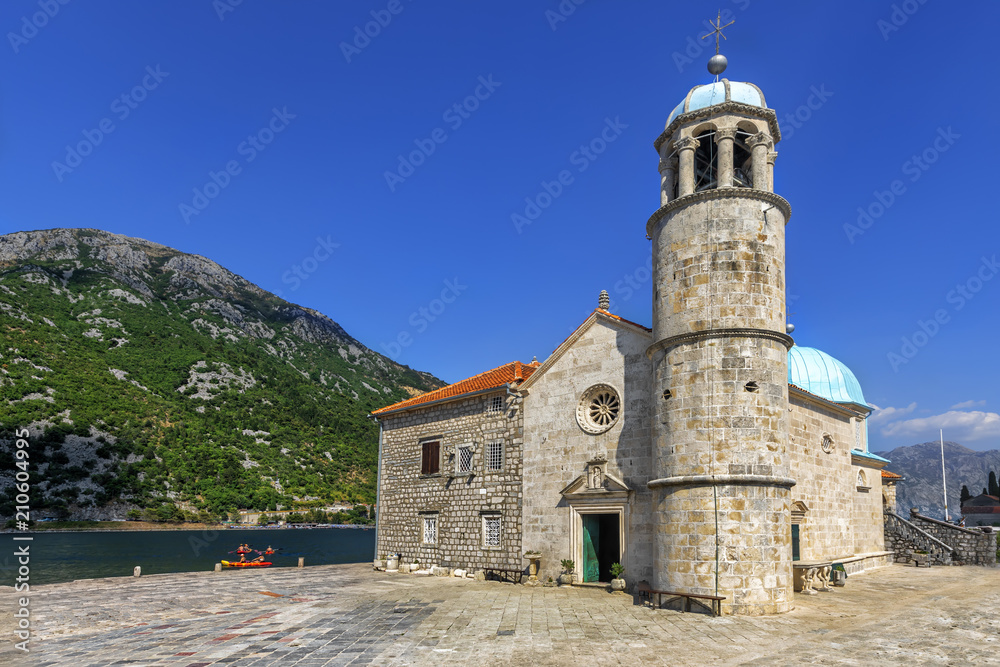 Church Our Lady of the Rocks on the Island of Virgin on reef (Gospa od Skrpela Island), Montenegro.