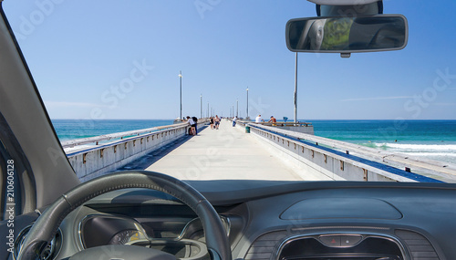 Car windshield with view of Venice Beach Pier, California, USA © marcorubino