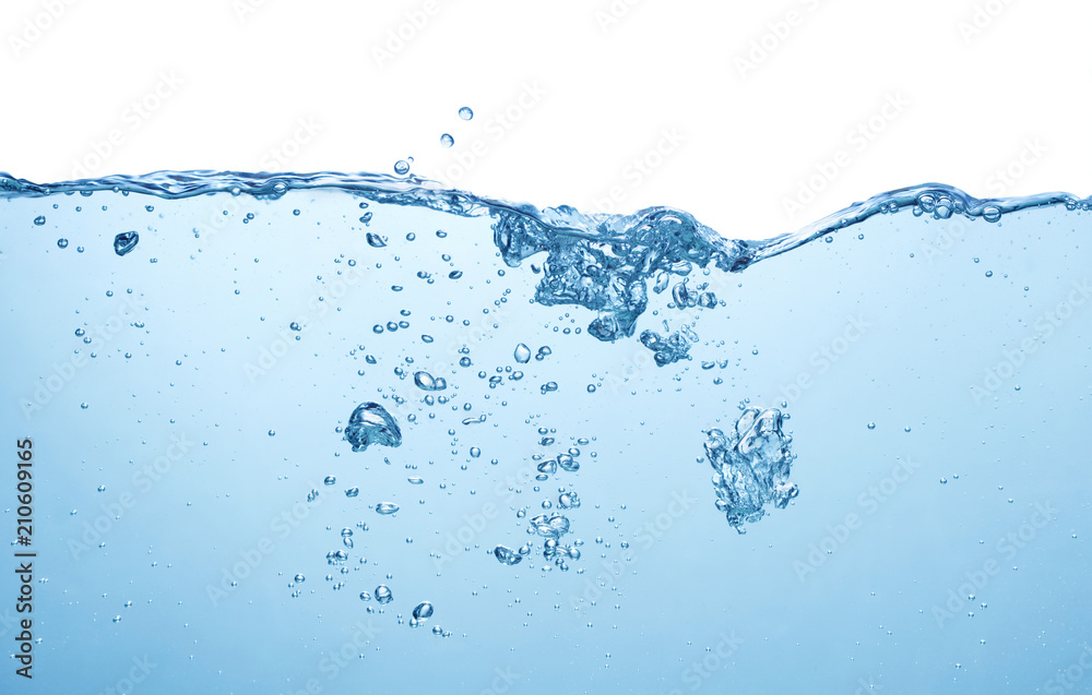 water surface with splashes and air bubbles on white background water surface with splashes and air bubbles on white background