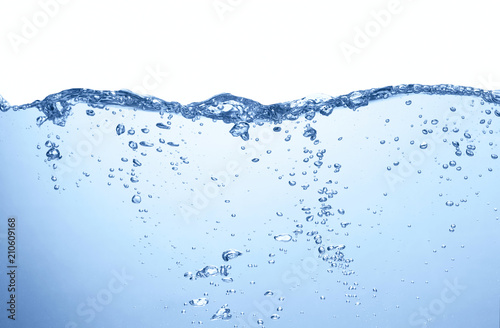 water surface with splashes and air bubbles on white background