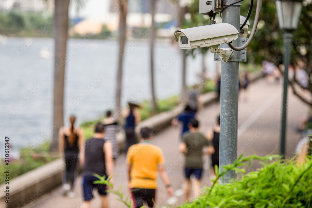 CCTV cameras are often installed at various points to record safety events and as evidence in the search for offenders. It can be seen in the park, separate roads.