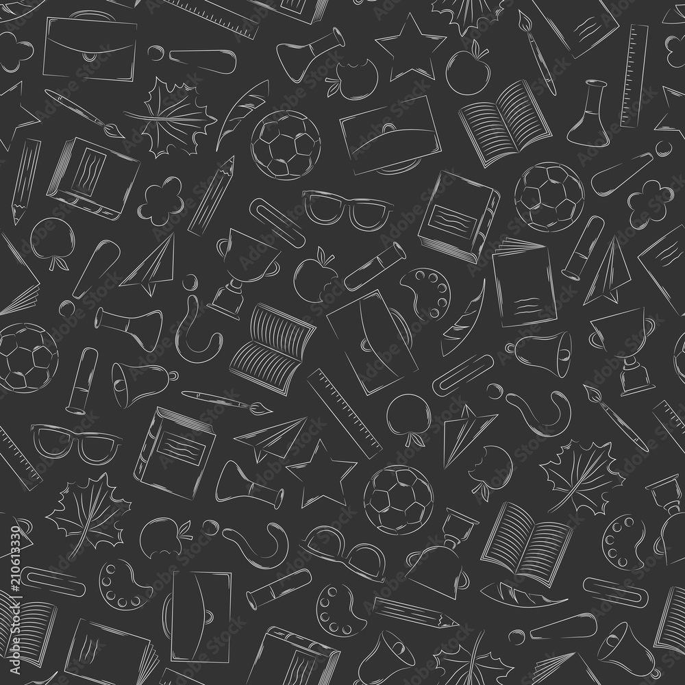 Back to school doodles in chalkboard background Back to school doodles in chalkboard background