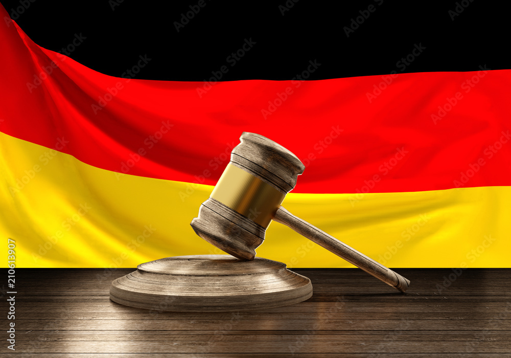 flag of Germany wooden judge gavel 3d-illustration