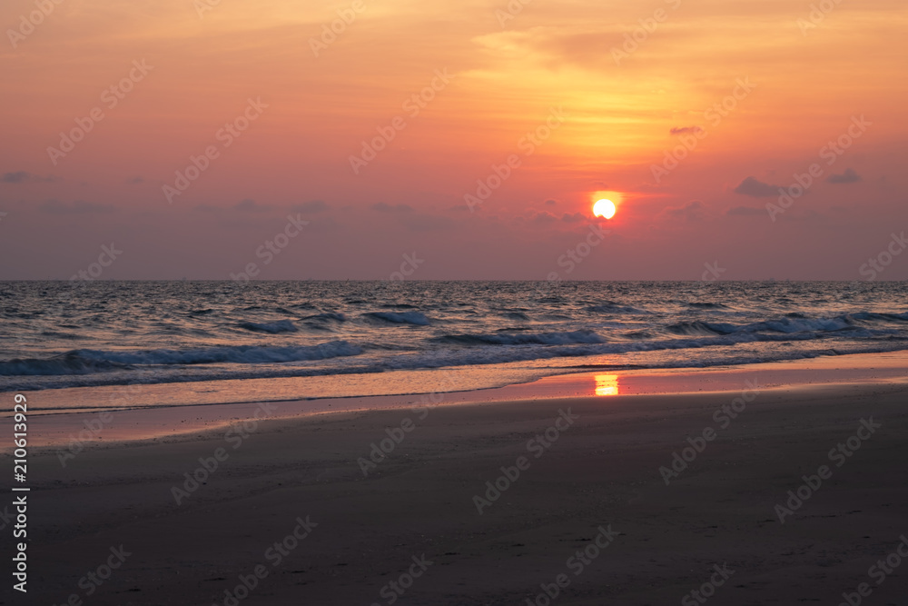 Tropical beach in sunset time at Thailand.