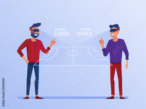 A white mens in VR headset with virtual hud interface elements symbolizing virtual reality sport