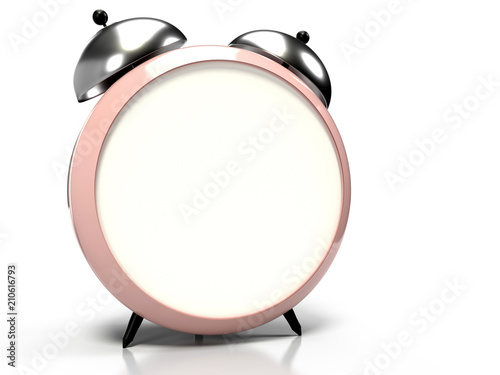 3D alarm clock with blank space on the dial for your text or graphics. 3D rendering