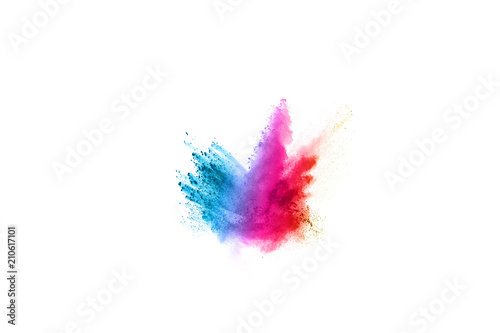 abstract powder splatted background. Colorful powder explosion on white background. Colored cloud. Colorful dust explode. Paint Holi.