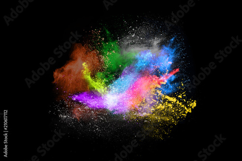 Multicolor powder explosion on black background. © kitsana