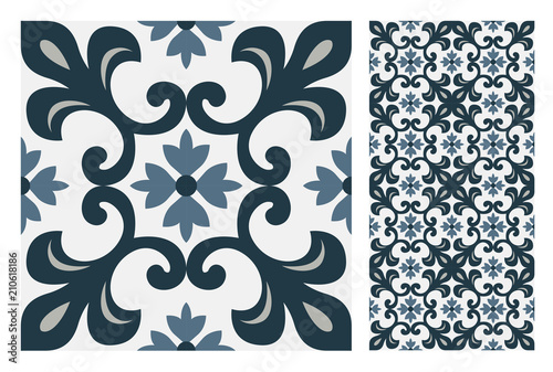 vintage tiles Portuguese patterns antique seamless design in Vector illustration