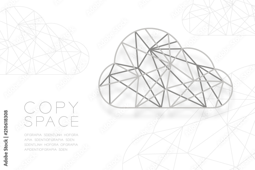 Cloud wireframe Polygon silver frame structure, connect technology concept design illustration isolated on black gradient background with copy space, vector eps 10