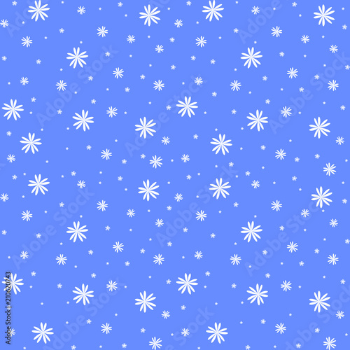 Simple flat abstract background with falling snowflakes from the sky