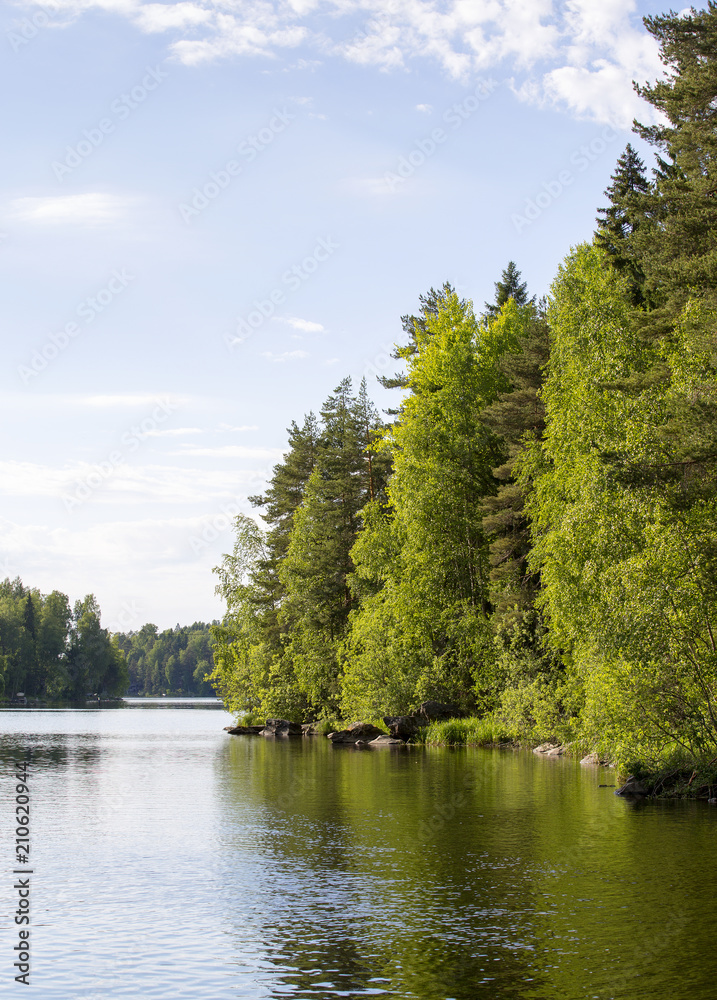 Obraz premium Beautiful river landscape in Finland during summer evening.