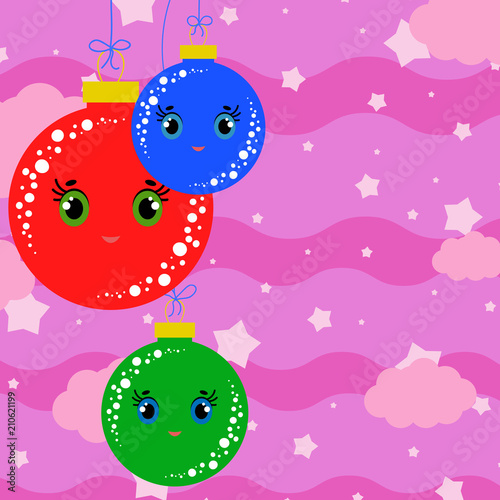 Set of flat colored isolated Christmas tree balls. Lovely cartoon for decorating postcards and design.