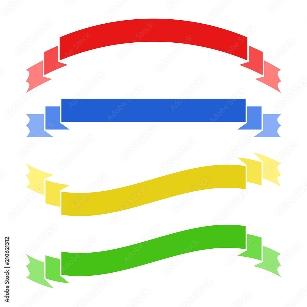 Set of colored flat isolated ribbon banner on a white background