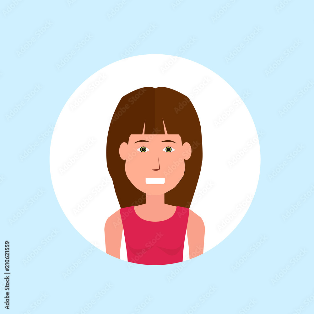 woman face happy lady portrait on blue background, female avatar flat vector illustration woman face happy lady portrait on blue background, female avatar flat vector illustration