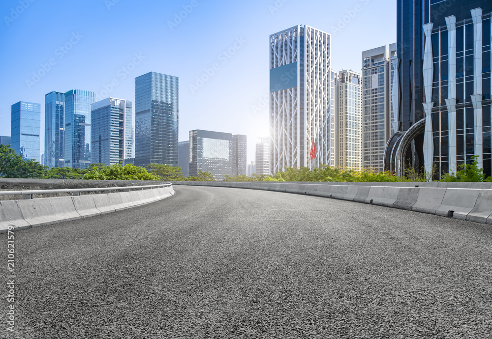 Air highway asphalt road and office building of commercial building in modern city Air highway asphalt road and office building of commercial building in modern city