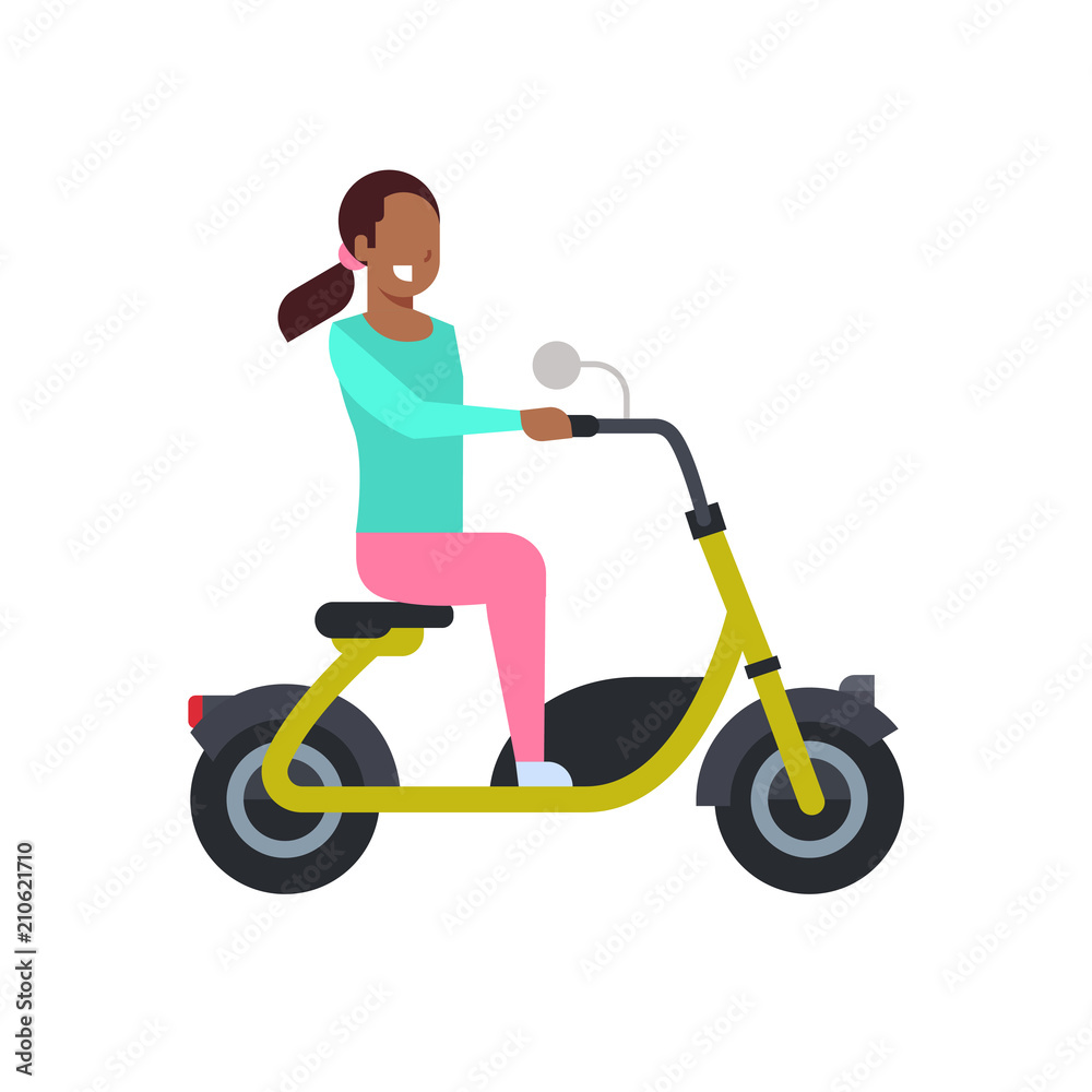 african girl riding electric scooter over white background. electric bike  concept. cartoon full length character. flat style vector illustration  vector de Stock | Adobe Stock