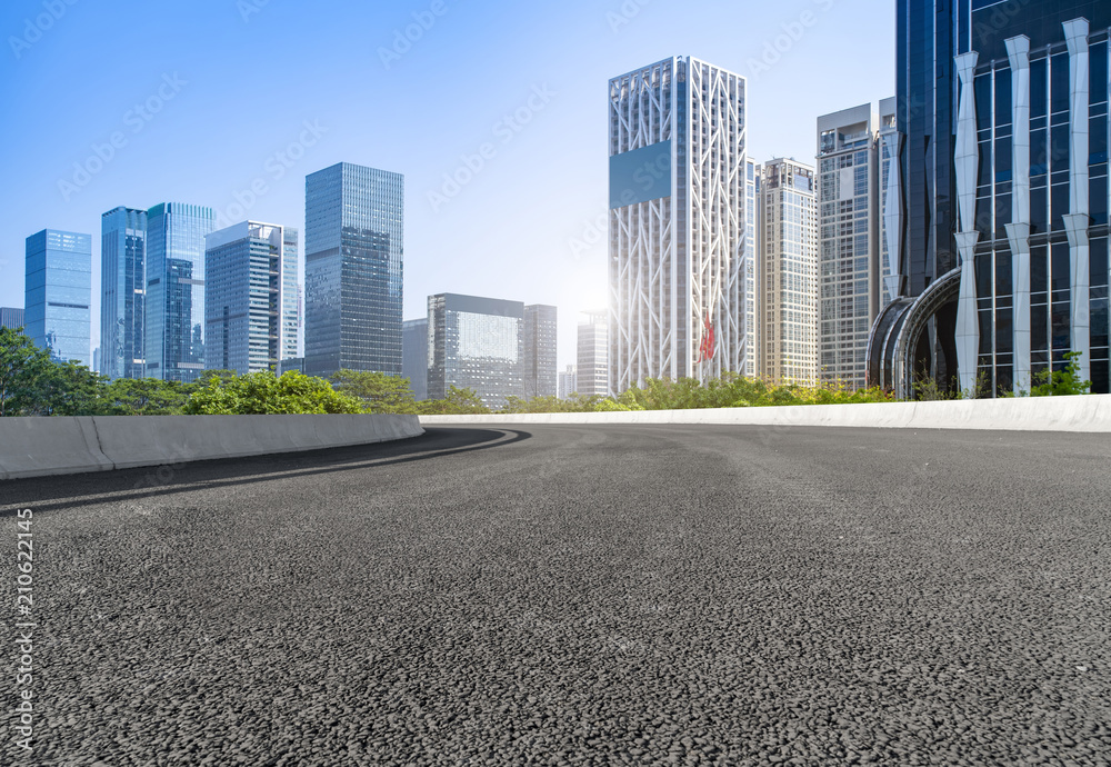 Air highway asphalt road and office building of commercial building in modern city Air highway asphalt road and office building of commercial building in modern city