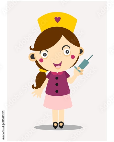 cute little kids nurse girls cartoon character