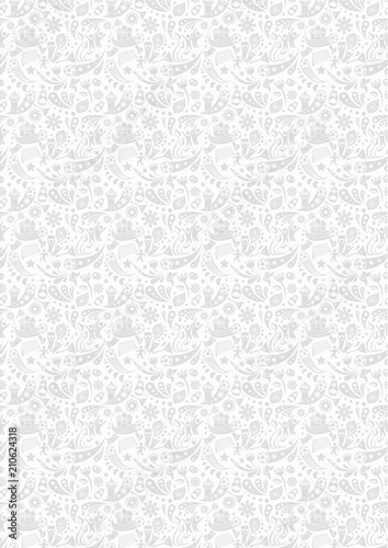Russia and football cup gray seamless pattern. Football background with modern and traditional Russian elements. Vector illustration. Vertical.