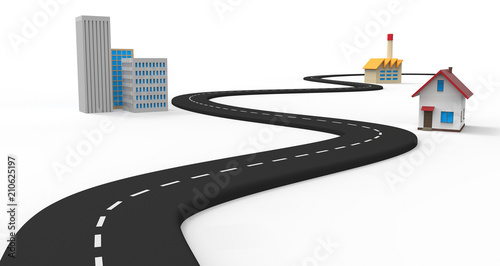 road and buildings isolated