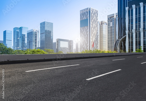 Air highway asphalt road and office building of commercial building in modern city