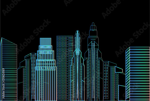 night city skyscraper view nature pollution over cityscape white background skyline flat vector illustration