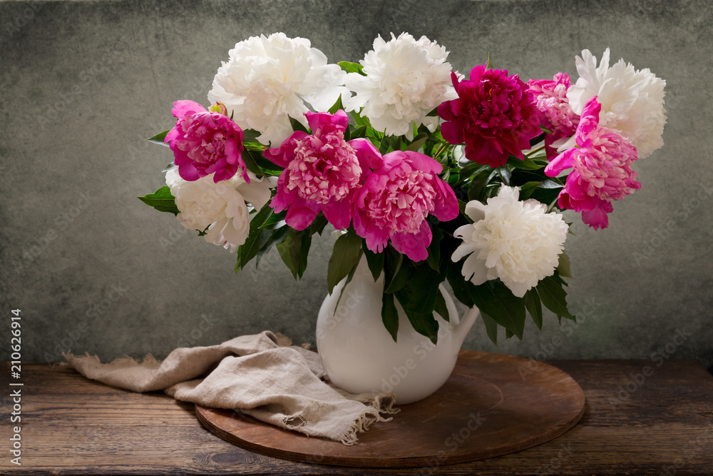 custom made wallpaper toronto digitalbouquet of colorful peonies flowers in a white jar