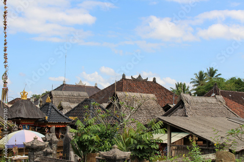 Around Penglipuran village, one iconic traditional neighborhood full of coconut leaves (janur) photo