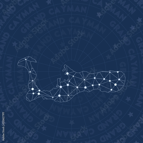 Grand Cayman network, constellation style island map. Positive space style, modern design. Grand Cayman network map for infographics or presentation.
