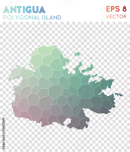 Antigua polygonal map in a mosaic style island. Graceful low poly style, modern design. Antigua polygonal map for infographics or presentation.