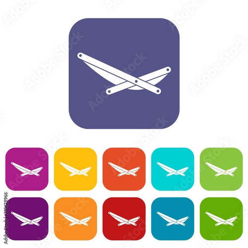 Beach chaise icons set vector illustration in flat style in colors red, blue, green, and other
