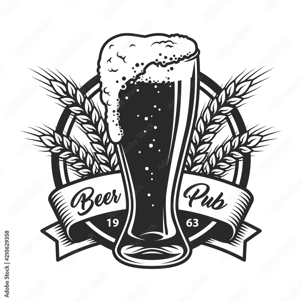 Vintage monochrome beer pub logo Stock Vector | Adobe Stock