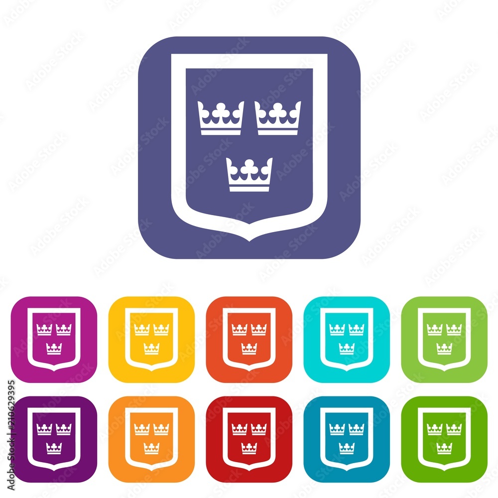 Coat of arms of Sweden icons set vector illustration in flat style in colors red, blue, green, and other Coat of arms of Sweden icons set vector illustration in flat style in colors red, blue, green, and other