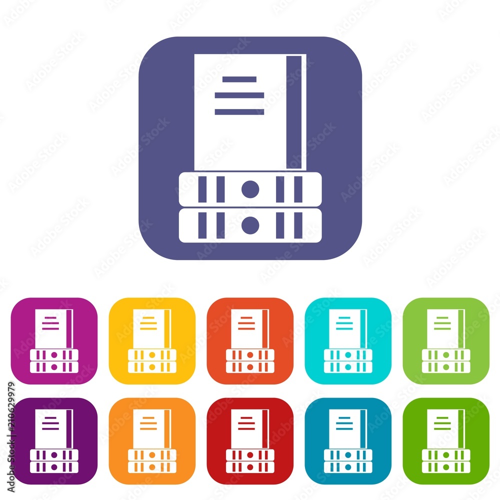 Three books icons set vector illustration in flat style in colors red, blue, green, and other Three books icons set vector illustration in flat style in colors red, blue, green, and other