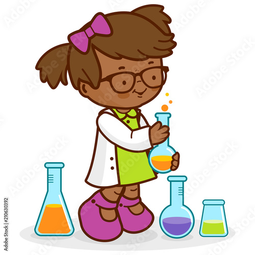 Child using chemistry test tubes and doing science experiments. Vector illustration