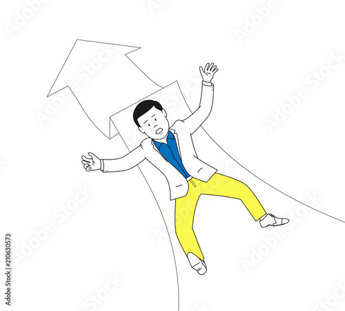 businessman falling on down arrow