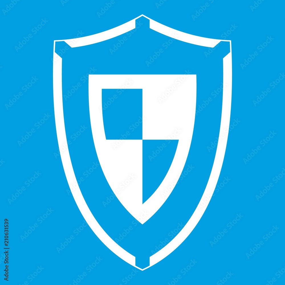 Shield icon white isolated on blue background vector illustration Shield icon white isolated on blue background vector illustration