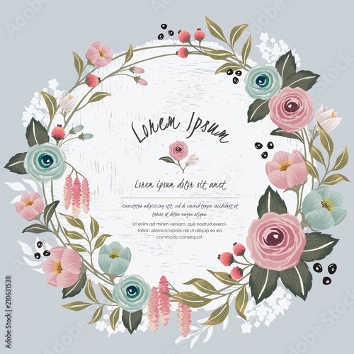  Vector illustration of a floral frame in spring for Wedding, anniversary, birthday and party. Design for banner, poster, card, invitation and scrapbook 