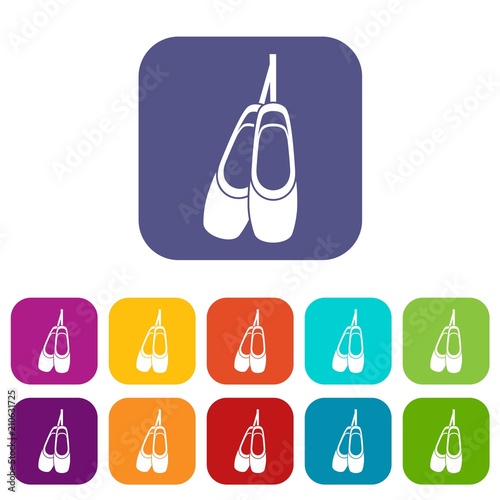 Pointe shoes icons set vector illustration in flat style in colors red  blue  green  and other