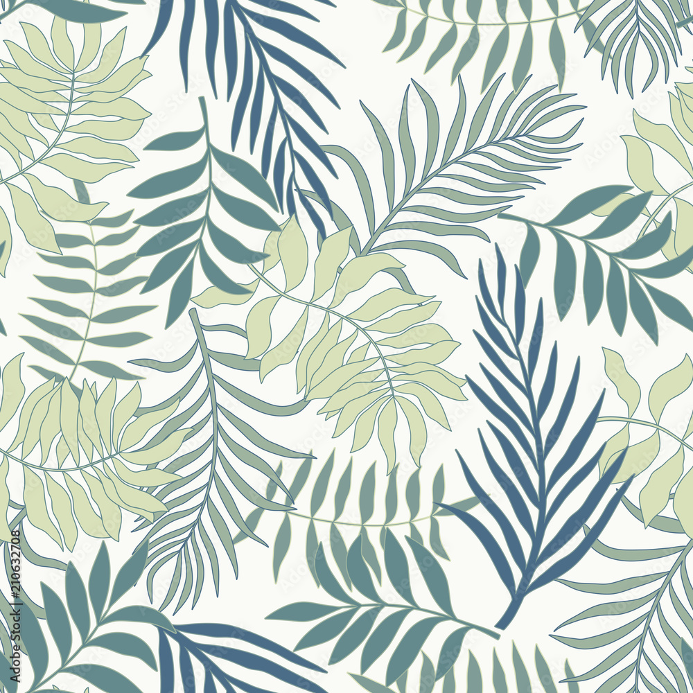 Tropical background with palm leaves drawn in the shape of a heart. Summer vector illustration Tropical background with palm leaves drawn in the shape of a heart. Summer vector illustration