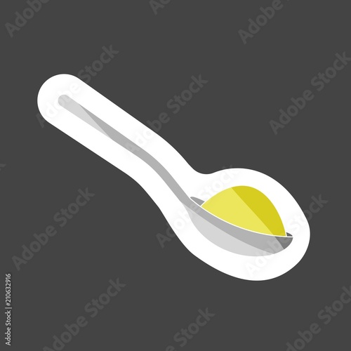 Vector icon colored sticker spoon with sugar or salt. Layers grouped for easy editing illustration. For your design.