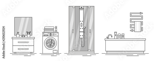 Elements for bathroom interior. monochrome style. isolated on white background 