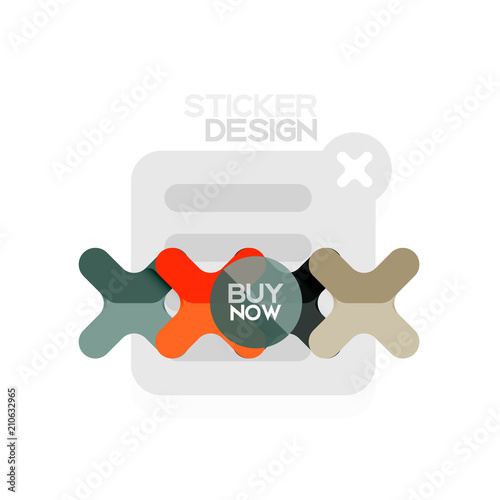 Flat design cross shape geometric sticker icon, paper style design with buy now sample text, for business or web presentation, app or interface buttons