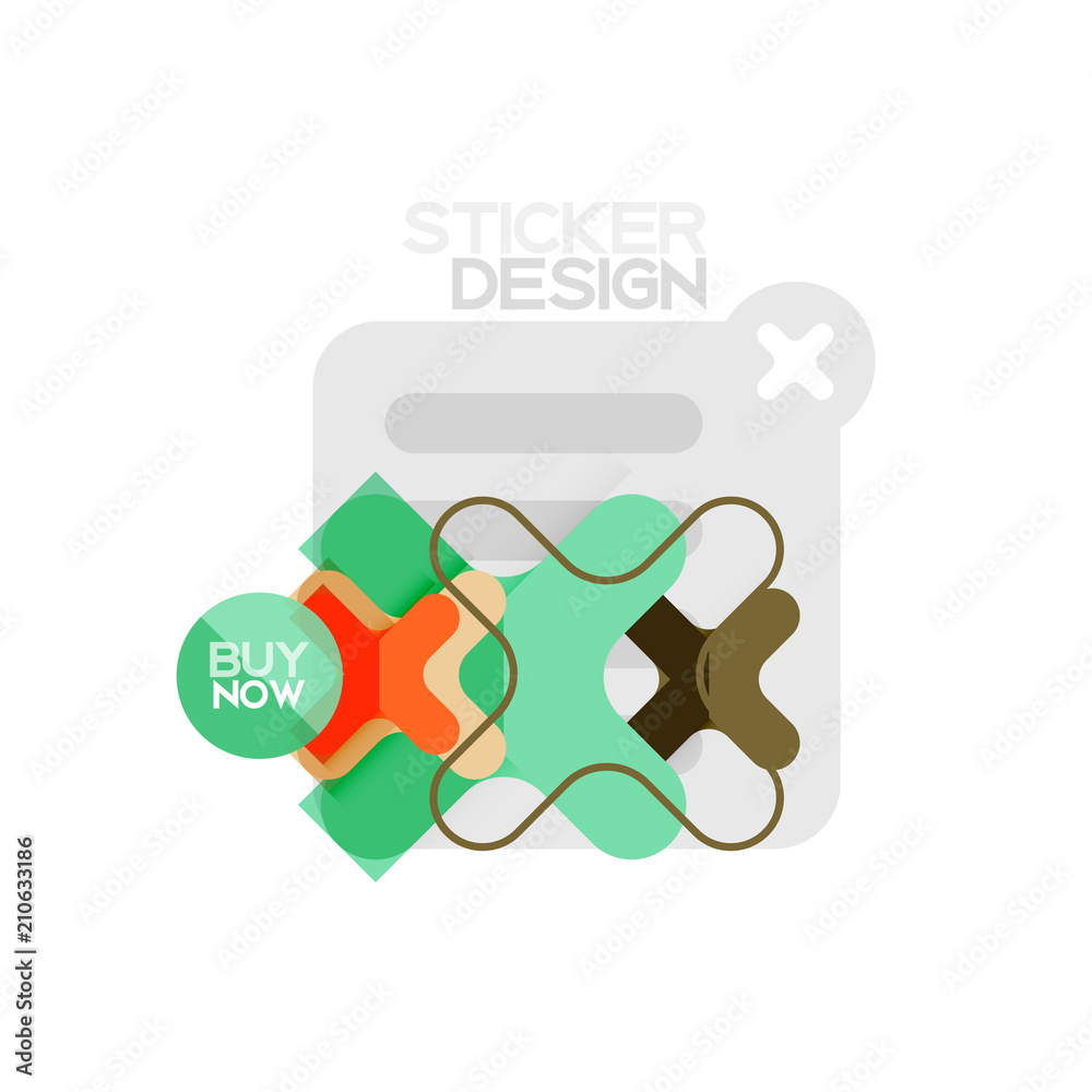 Flat design cross shape geometric sticker icon, paper style design with buy now sample text, for business or web presentation, app or interface buttons Flat design cross shape geometric sticker icon, paper style design with buy now sample text, for business or web presentation, app or interface buttons