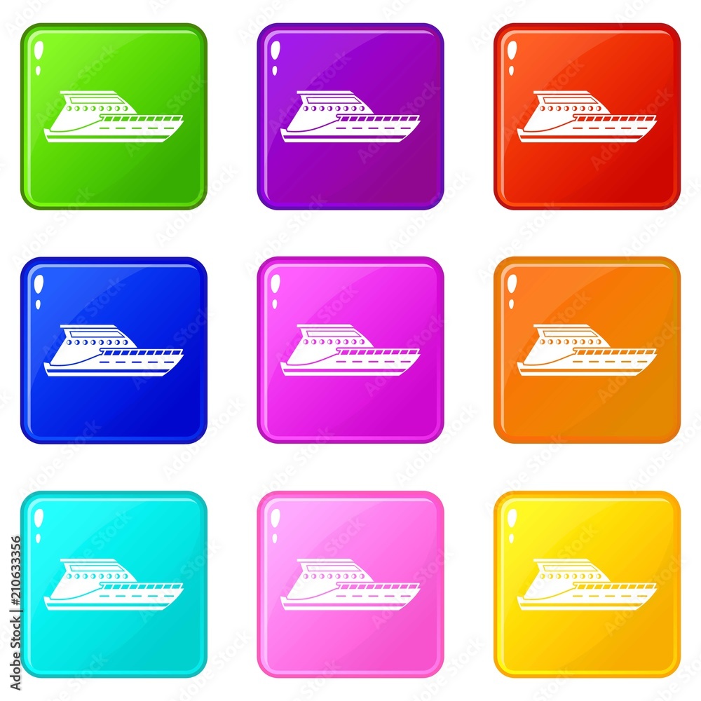 Yacht icons of 9 color set isolated vector illustration