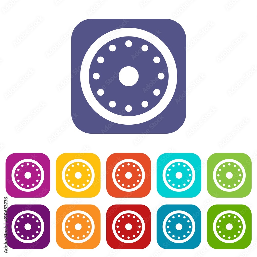 Round military shield icons set vector illustration in flat style in colors red, blue, green, and other Round military shield icons set vector illustration in flat style in colors red, blue, green, and other