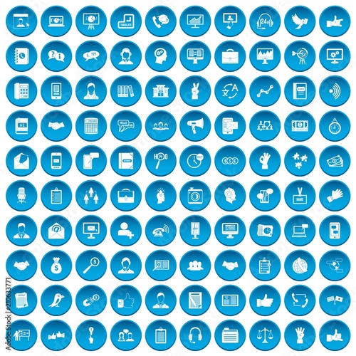 100 dialog icons set in blue circle isolated on white vector illustration