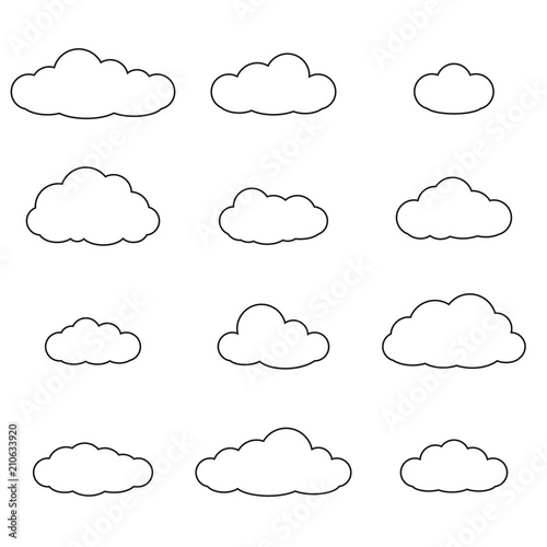 Cloud outline set. Cloud line icon collection isolated on white background. Vector illustration.