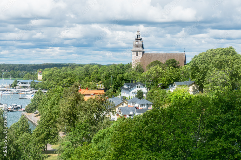A view over Old Town and boat harbour on a summer day in Naantali, Finland A view over Old Town and boat harbour on a summer day in Naantali, Finland